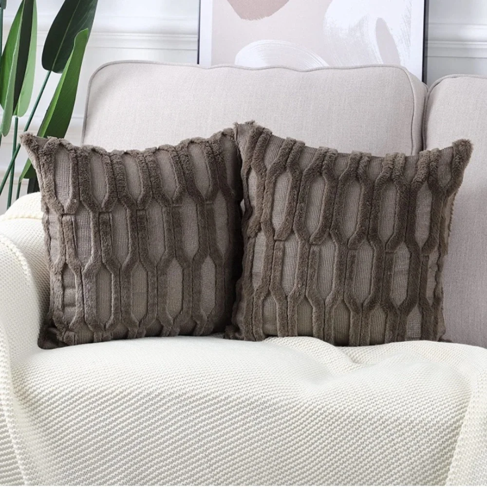 Luxury Home | Chic Taupe Grey Short Wool Soft Plush Faux Fur Throw Pillow Covers